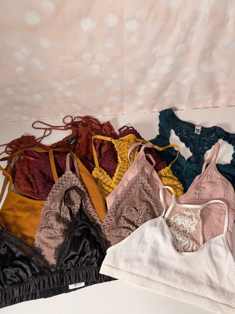 Wishlist Lace & Ribbed Bralette Set in Blush, Black, Mustard, Teal & Wine